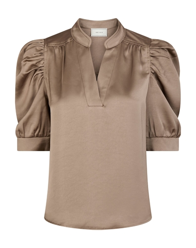 Neo Noir - Roella Heavy Sateen Bluse - Dark Taupe